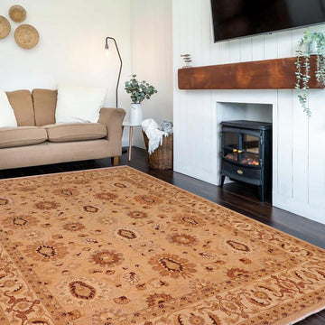 handmade Traditional Kafkaz Chobi Ziegler Tan Beige Hand Knotted RECTANGLE 100% WOOL area rug 8 x 10